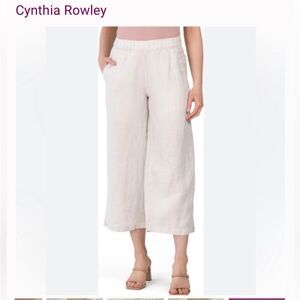 Cynthia Rowley White Linen Cropped Wide-Leg Pants Size L Beachy